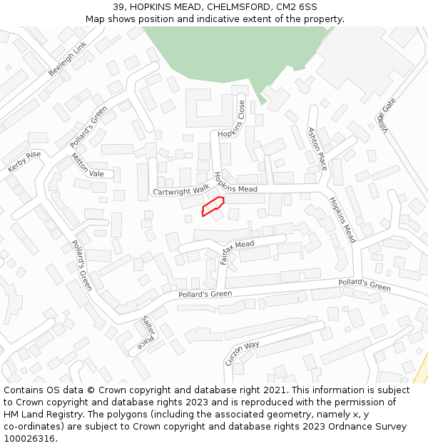 39, HOPKINS MEAD, CHELMSFORD, CM2 6SS: Location map and indicative extent of plot