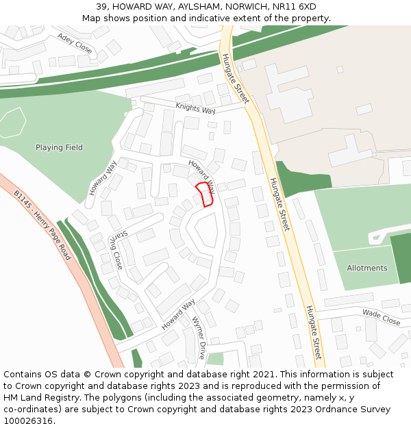 39, HOWARD WAY, AYLSHAM, NORWICH, NR11 6XD: Location map and indicative extent of plot