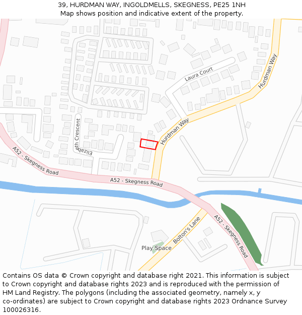 39, HURDMAN WAY, INGOLDMELLS, SKEGNESS, PE25 1NH: Location map and indicative extent of plot