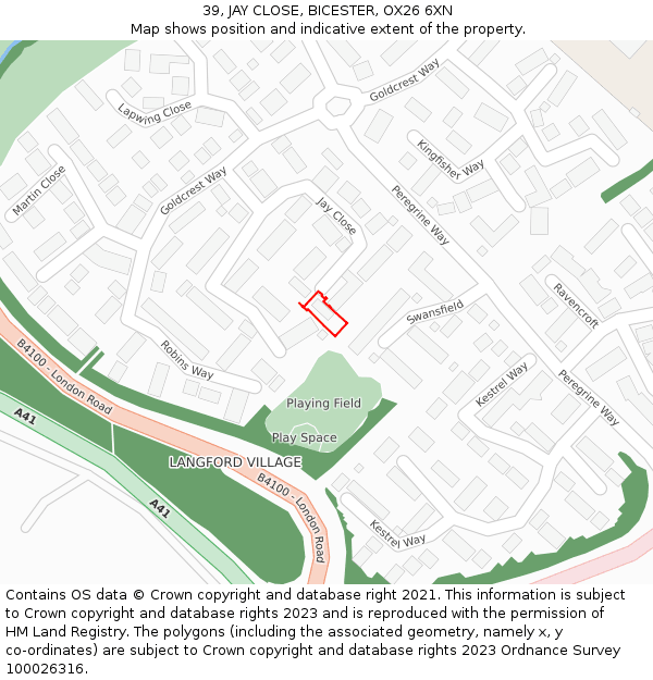 39, JAY CLOSE, BICESTER, OX26 6XN: Location map and indicative extent of plot