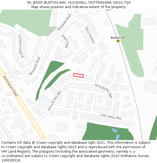 39, JENNY BURTON WAY, HUCKNALL, NOTTINGHAM, NG15 7QS: Location map and indicative extent of plot