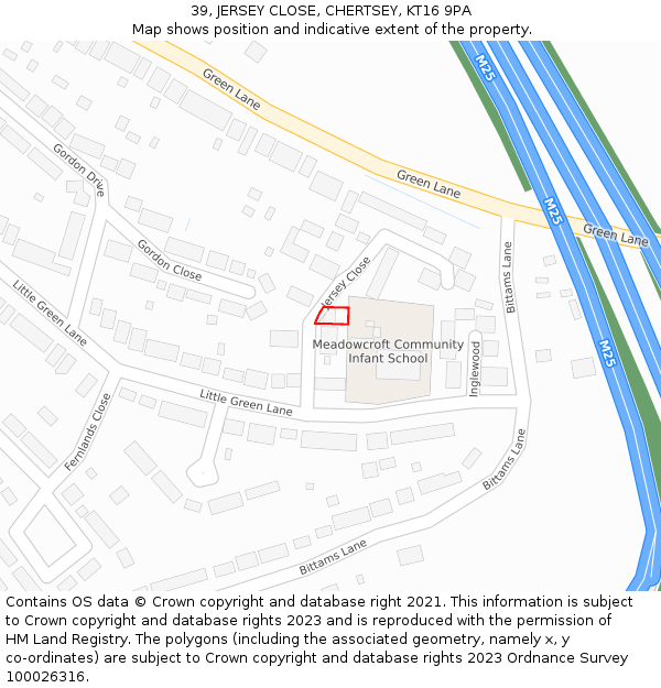 39, JERSEY CLOSE, CHERTSEY, KT16 9PA: Location map and indicative extent of plot