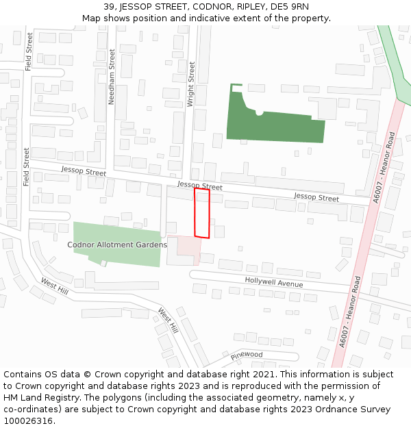 39, JESSOP STREET, CODNOR, RIPLEY, DE5 9RN: Location map and indicative extent of plot