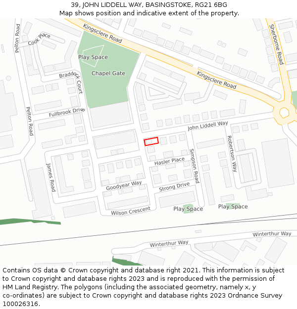 39, JOHN LIDDELL WAY, BASINGSTOKE, RG21 6BG: Location map and indicative extent of plot