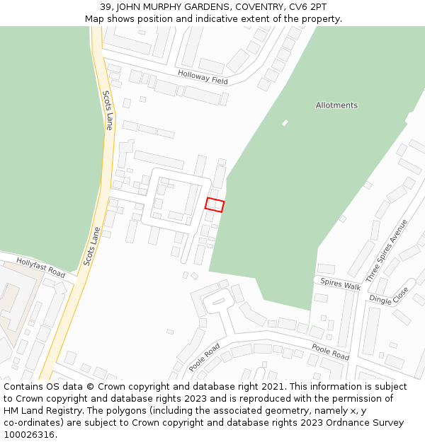 39, JOHN MURPHY GARDENS, COVENTRY, CV6 2PT: Location map and indicative extent of plot
