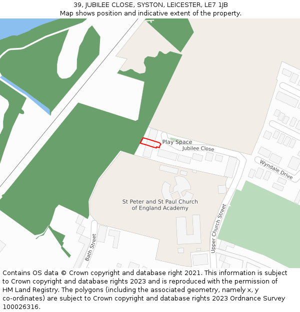 39, JUBILEE CLOSE, SYSTON, LEICESTER, LE7 1JB: Location map and indicative extent of plot