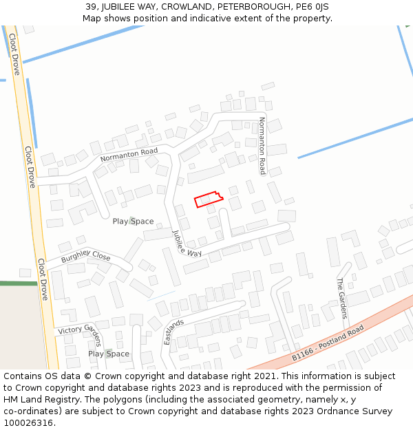 39, JUBILEE WAY, CROWLAND, PETERBOROUGH, PE6 0JS: Location map and indicative extent of plot