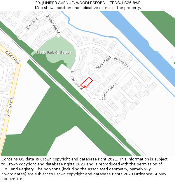 39, JUNIPER AVENUE, WOODLESFORD, LEEDS, LS26 8WP: Location map and indicative extent of plot