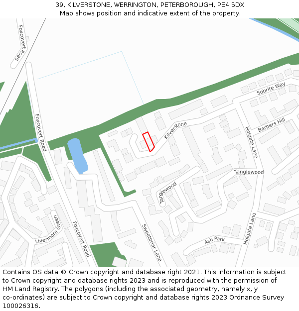 39, KILVERSTONE, WERRINGTON, PETERBOROUGH, PE4 5DX: Location map and indicative extent of plot