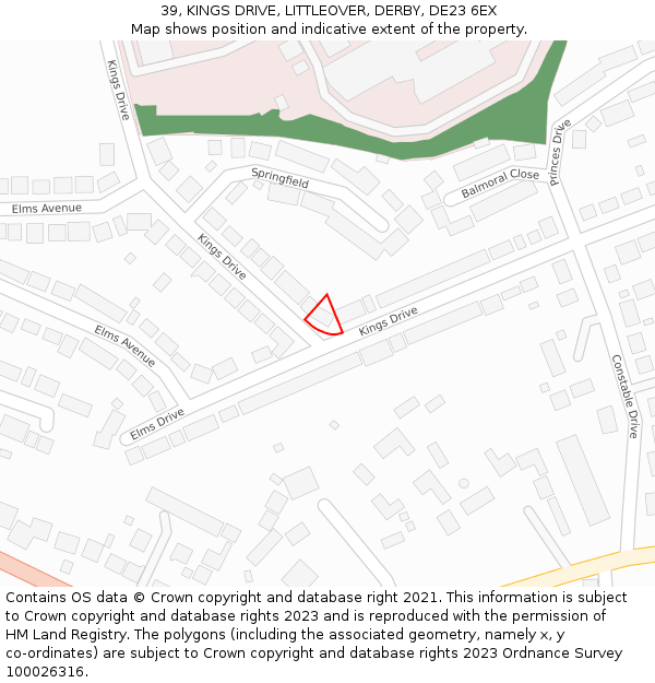 39, KINGS DRIVE, LITTLEOVER, DERBY, DE23 6EX: Location map and indicative extent of plot