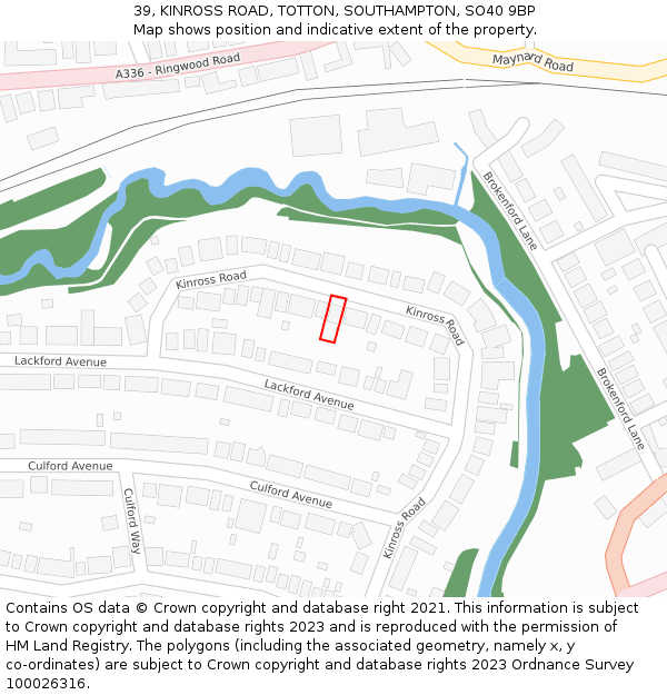 39, KINROSS ROAD, TOTTON, SOUTHAMPTON, SO40 9BP: Location map and indicative extent of plot