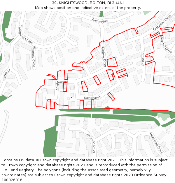 39, KNIGHTSWOOD, BOLTON, BL3 4UU: Location map and indicative extent of plot