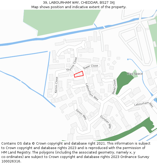 39, LABOURHAM WAY, CHEDDAR, BS27 3XJ: Location map and indicative extent of plot
