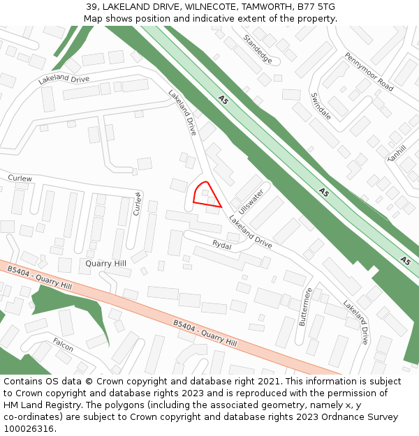 39, LAKELAND DRIVE, WILNECOTE, TAMWORTH, B77 5TG: Location map and indicative extent of plot