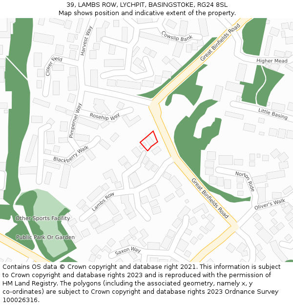 39, LAMBS ROW, LYCHPIT, BASINGSTOKE, RG24 8SL: Location map and indicative extent of plot