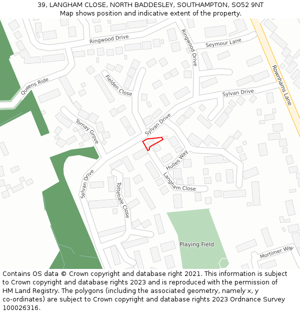 39, LANGHAM CLOSE, NORTH BADDESLEY, SOUTHAMPTON, SO52 9NT: Location map and indicative extent of plot