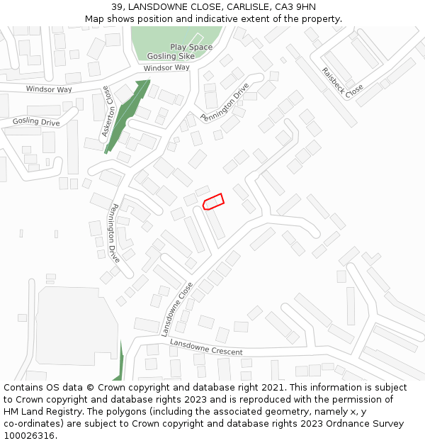 39, LANSDOWNE CLOSE, CARLISLE, CA3 9HN: Location map and indicative extent of plot