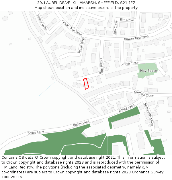 39, LAUREL DRIVE, KILLAMARSH, SHEFFIELD, S21 1FZ: Location map and indicative extent of plot