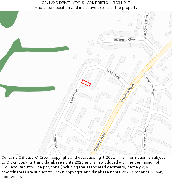 39, LAYS DRIVE, KEYNSHAM, BRISTOL, BS31 2LB: Location map and indicative extent of plot