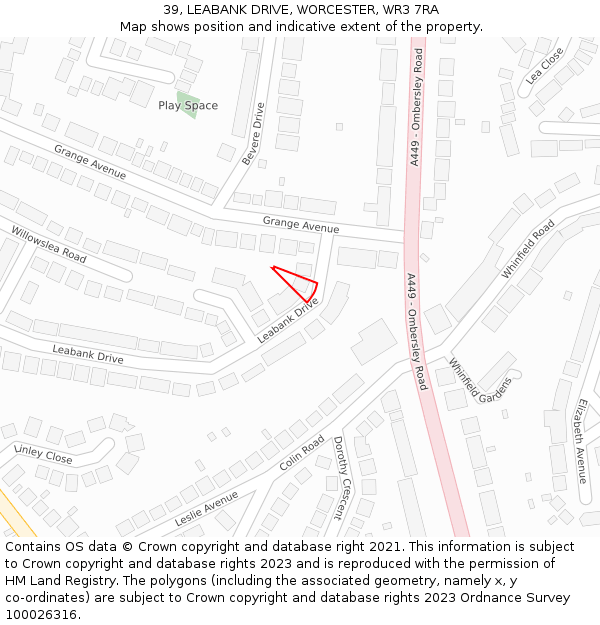 39, LEABANK DRIVE, WORCESTER, WR3 7RA: Location map and indicative extent of plot