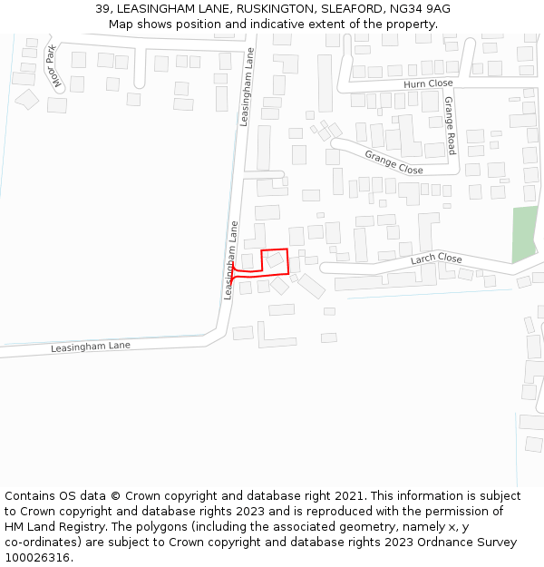 39, LEASINGHAM LANE, RUSKINGTON, SLEAFORD, NG34 9AG: Location map and indicative extent of plot
