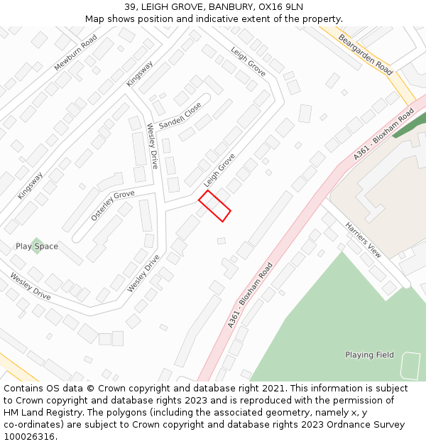 39, LEIGH GROVE, BANBURY, OX16 9LN: Location map and indicative extent of plot