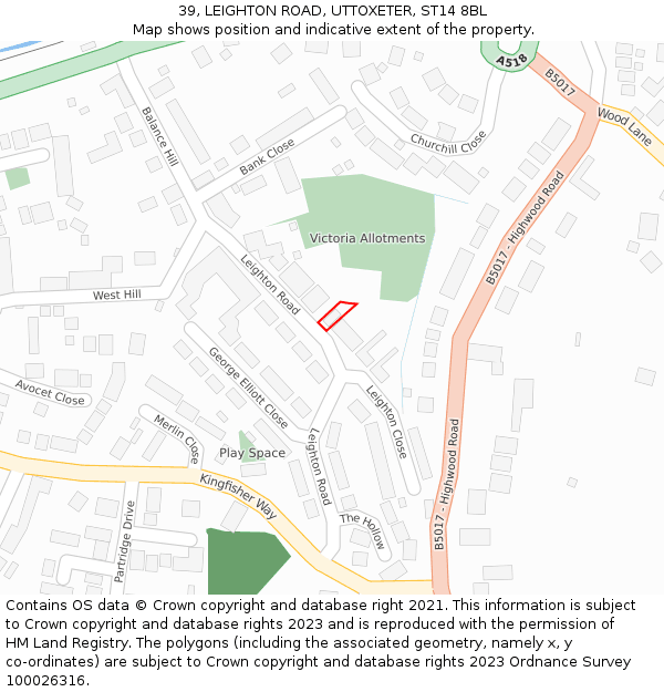 39, LEIGHTON ROAD, UTTOXETER, ST14 8BL: Location map and indicative extent of plot