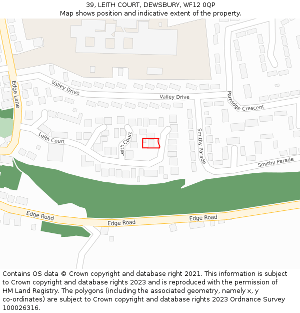 39, LEITH COURT, DEWSBURY, WF12 0QP: Location map and indicative extent of plot