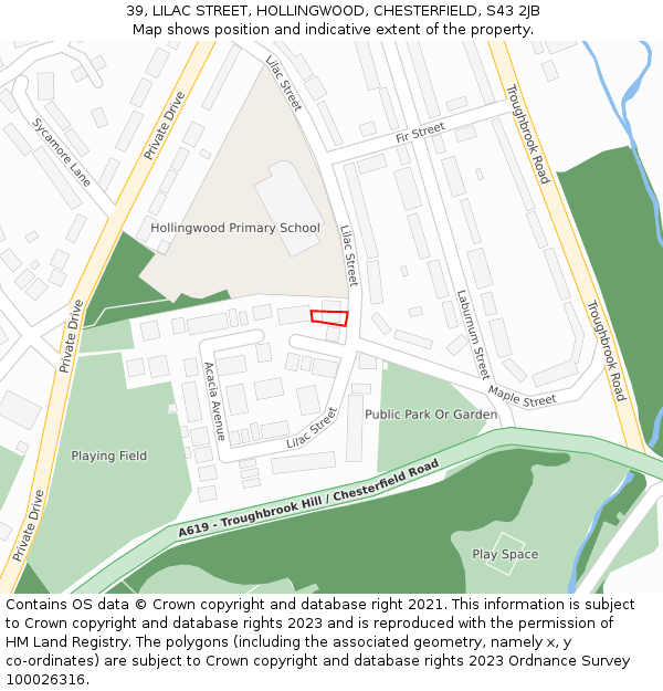 39, LILAC STREET, HOLLINGWOOD, CHESTERFIELD, S43 2JB: Location map and indicative extent of plot