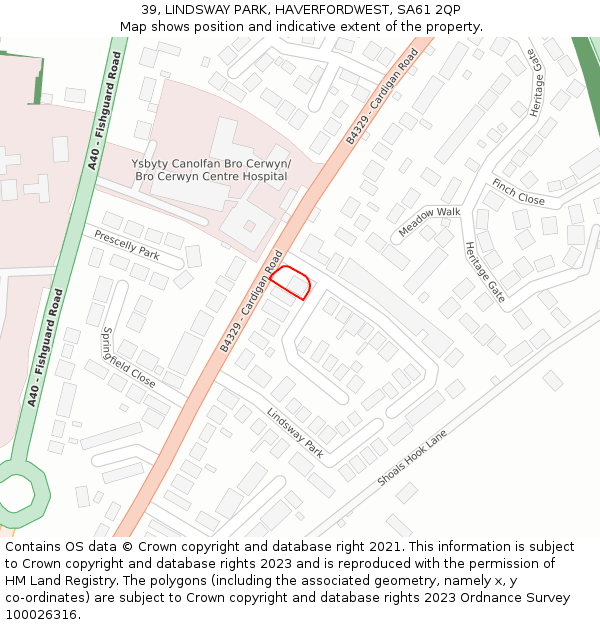 39, LINDSWAY PARK, HAVERFORDWEST, SA61 2QP: Location map and indicative extent of plot