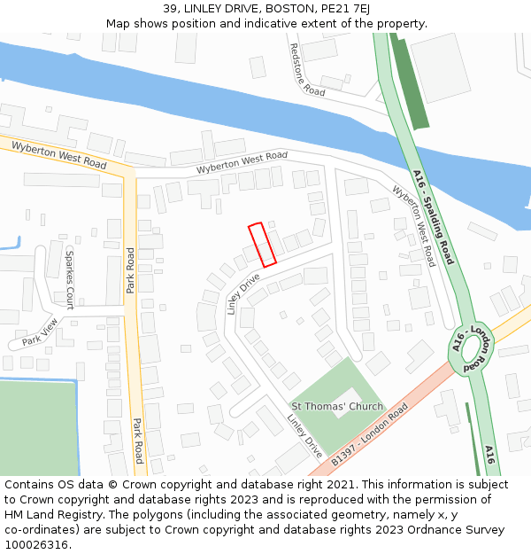39, LINLEY DRIVE, BOSTON, PE21 7EJ: Location map and indicative extent of plot