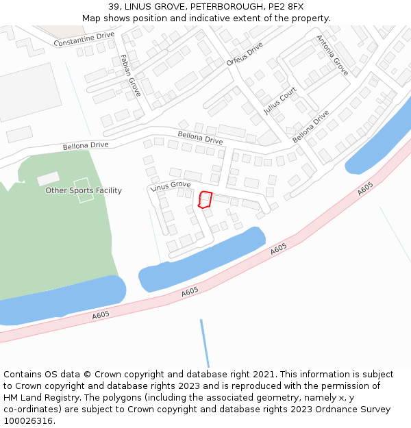 39, LINUS GROVE, PETERBOROUGH, PE2 8FX: Location map and indicative extent of plot
