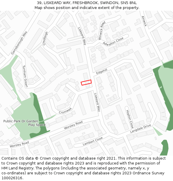 39, LISKEARD WAY, FRESHBROOK, SWINDON, SN5 8NL: Location map and indicative extent of plot