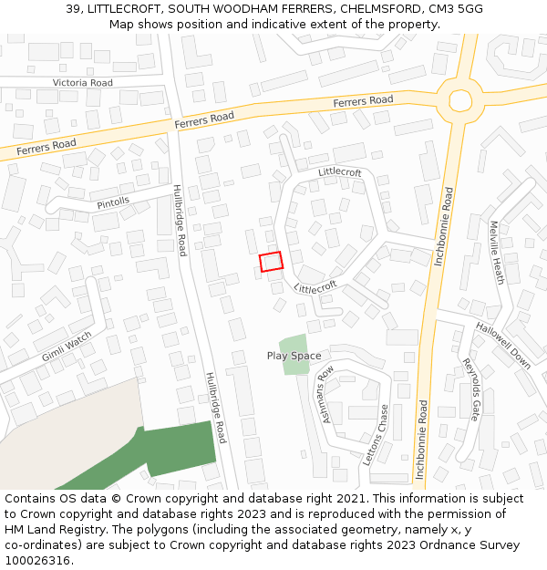 39, LITTLECROFT, SOUTH WOODHAM FERRERS, CHELMSFORD, CM3 5GG: Location map and indicative extent of plot
