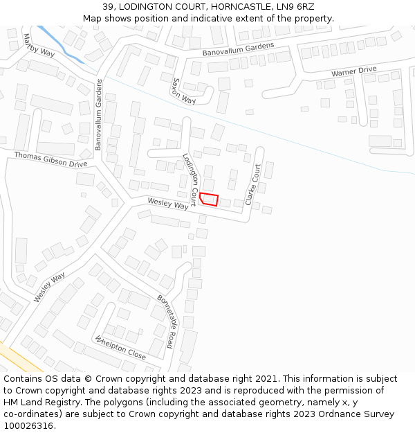 39, LODINGTON COURT, HORNCASTLE, LN9 6RZ: Location map and indicative extent of plot