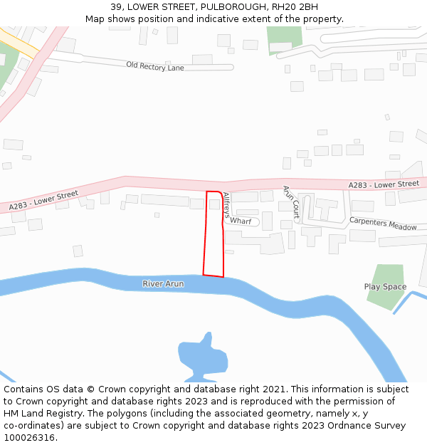 39, LOWER STREET, PULBOROUGH, RH20 2BH: Location map and indicative extent of plot
