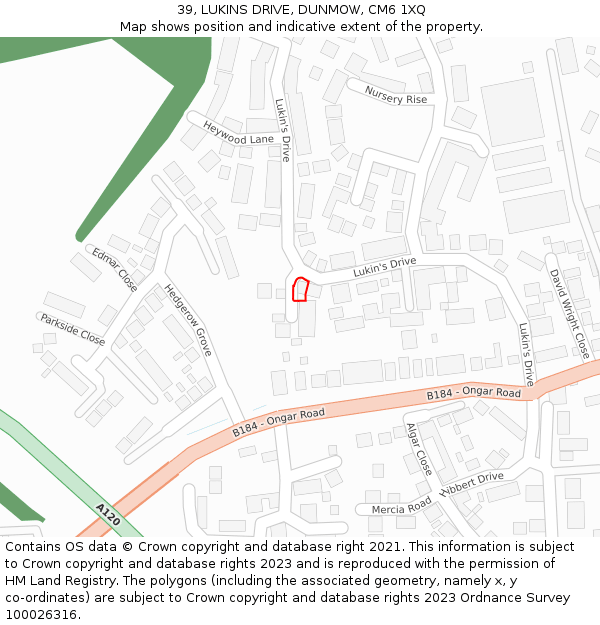 39, LUKINS DRIVE, DUNMOW, CM6 1XQ: Location map and indicative extent of plot