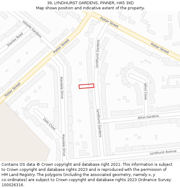 39, LYNDHURST GARDENS, PINNER, HA5 3XD: Location map and indicative extent of plot