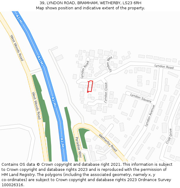 39, LYNDON ROAD, BRAMHAM, WETHERBY, LS23 6RH: Location map and indicative extent of plot