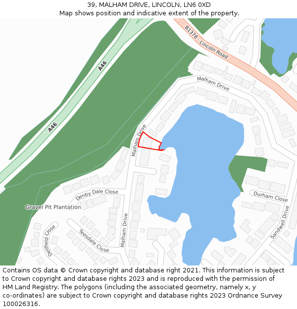 39, MALHAM DRIVE, LINCOLN, LN6 0XD: Location map and indicative extent of plot
