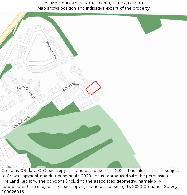 39, MALLARD WALK, MICKLEOVER, DERBY, DE3 0TF: Location map and indicative extent of plot