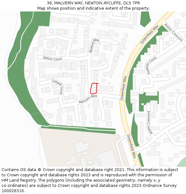 39, MALVERN WAY, NEWTON AYCLIFFE, DL5 7PR: Location map and indicative extent of plot