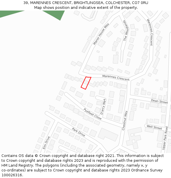 39, MARENNES CRESCENT, BRIGHTLINGSEA, COLCHESTER, CO7 0RU: Location map and indicative extent of plot