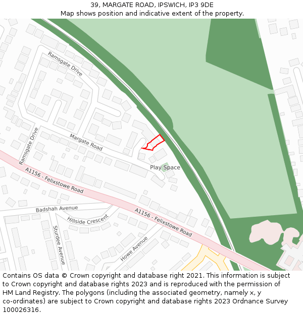 39, MARGATE ROAD, IPSWICH, IP3 9DE: Location map and indicative extent of plot