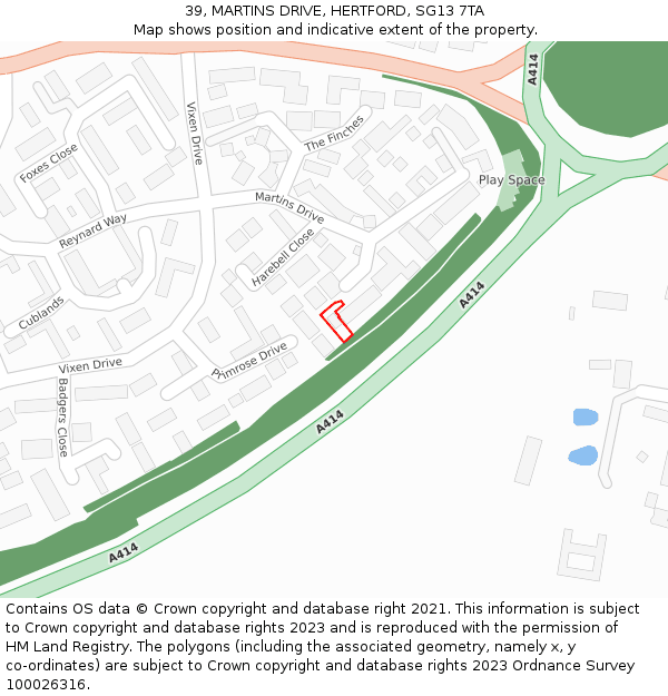 39, MARTINS DRIVE, HERTFORD, SG13 7TA: Location map and indicative extent of plot