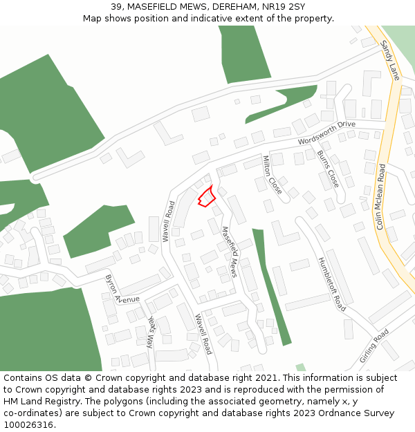 39, MASEFIELD MEWS, DEREHAM, NR19 2SY: Location map and indicative extent of plot