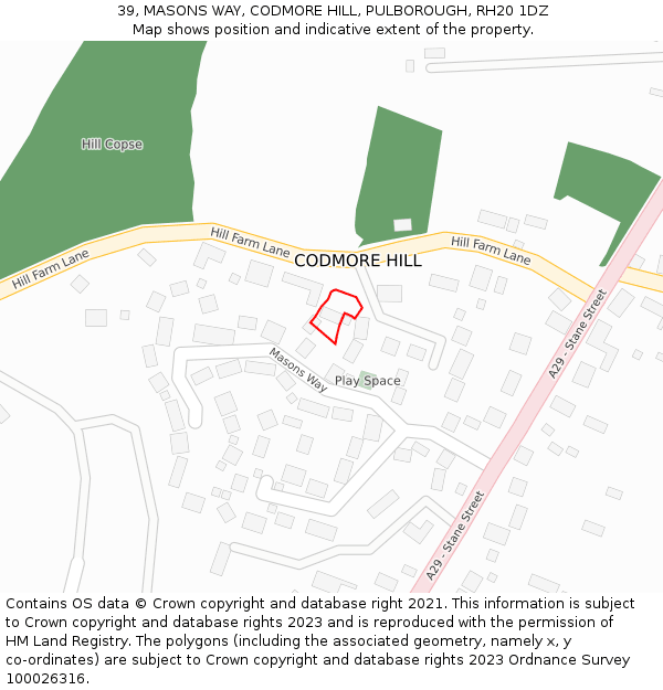 39, MASONS WAY, CODMORE HILL, PULBOROUGH, RH20 1DZ: Location map and indicative extent of plot
