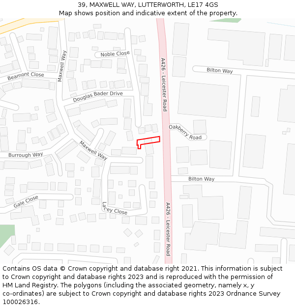 39, MAXWELL WAY, LUTTERWORTH, LE17 4GS: Location map and indicative extent of plot