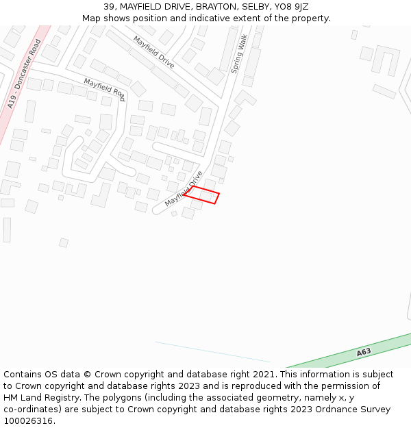 39, MAYFIELD DRIVE, BRAYTON, SELBY, YO8 9JZ: Location map and indicative extent of plot