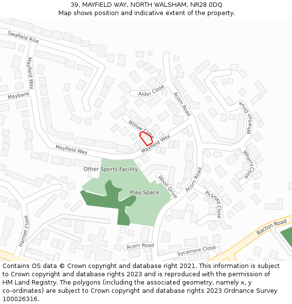 39, MAYFIELD WAY, NORTH WALSHAM, NR28 0DQ: Location map and indicative extent of plot